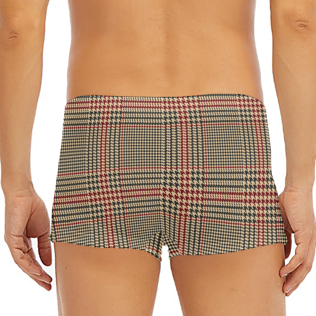 Brown Beige And Red Glen Plaid Print Men's Short Boxer Briefs