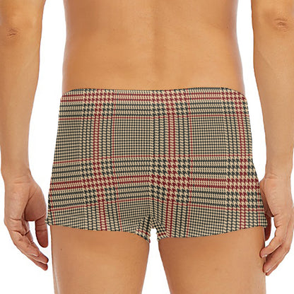 Brown Beige And Red Glen Plaid Print Men's Short Boxer Briefs