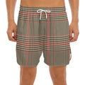 Brown Beige And Red Glen Plaid Print Men's Split Running Shorts