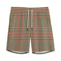 Brown Beige And Red Glen Plaid Print Men's Athletic Shorts