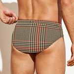 Brown Beige And Red Glen Plaid Print Men's Swim Briefs