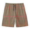 Brown Beige And Red Glen Plaid Print Men's Swim Trunks