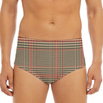 Brown Beige And Red Glen Plaid Print Men's Triangle Swim Briefs