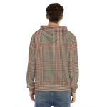 Brown Beige And Red Glen Plaid Print Men's Velvet Pullover Hoodie