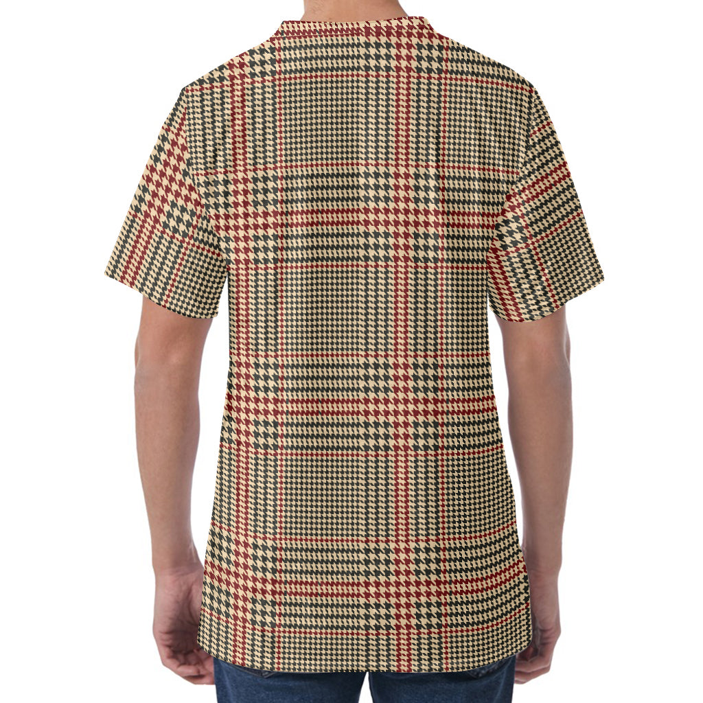 Brown Beige And Red Glen Plaid Print Men's Velvet T-Shirt