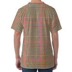 Brown Beige And Red Glen Plaid Print Men's Velvet T-Shirt