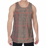 Brown Beige And Red Glen Plaid Print Men's Velvet Tank Top