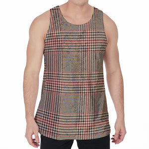 Brown Beige And Red Glen Plaid Print Men's Velvet Tank Top