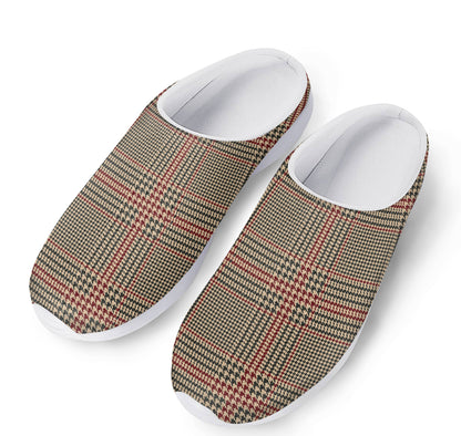 Brown Beige And Red Glen Plaid Print Mesh Casual Shoes