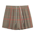 Brown Beige And Red Glen Plaid Print Mesh Shorts