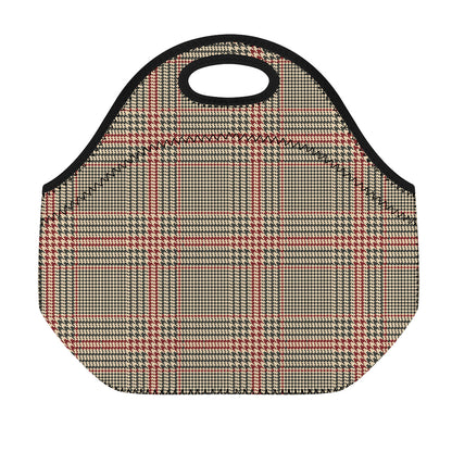 Brown Beige And Red Glen Plaid Print Neoprene Lunch Bag