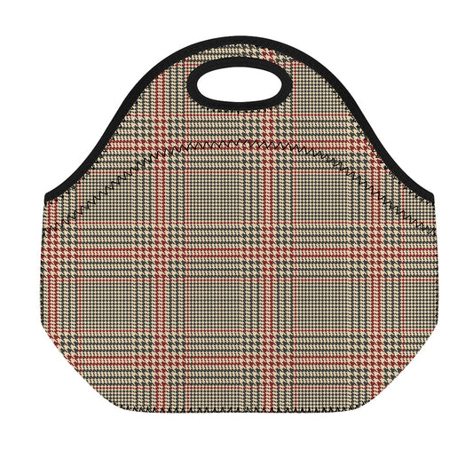 Brown Beige And Red Glen Plaid Print Neoprene Lunch Bag