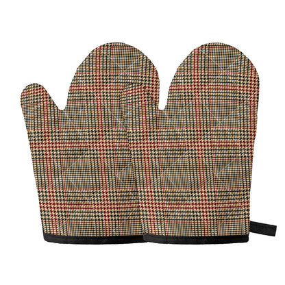 Brown Beige And Red Glen Plaid Print Oven Mitts