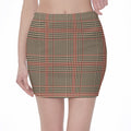 Brown Beige And Red Glen Plaid Print Pencil Mini Skirt