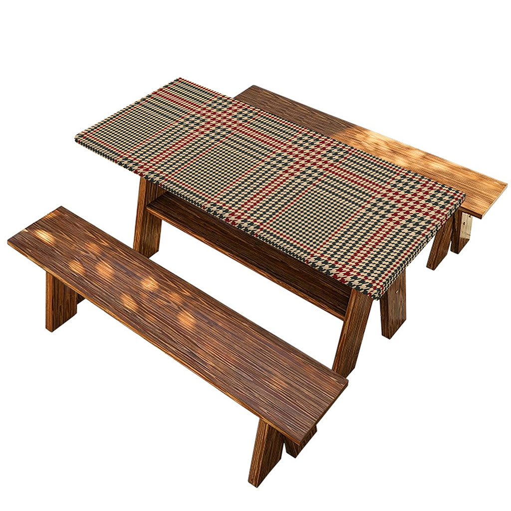 Brown Beige And Red Glen Plaid Print Picnic Table Cover