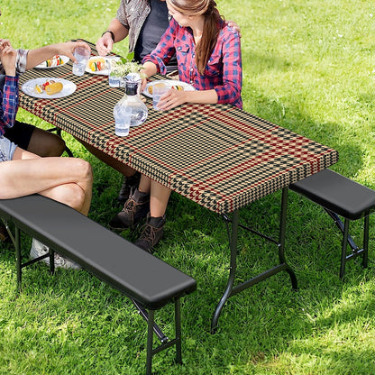 Brown Beige And Red Glen Plaid Print Picnic Table Cover