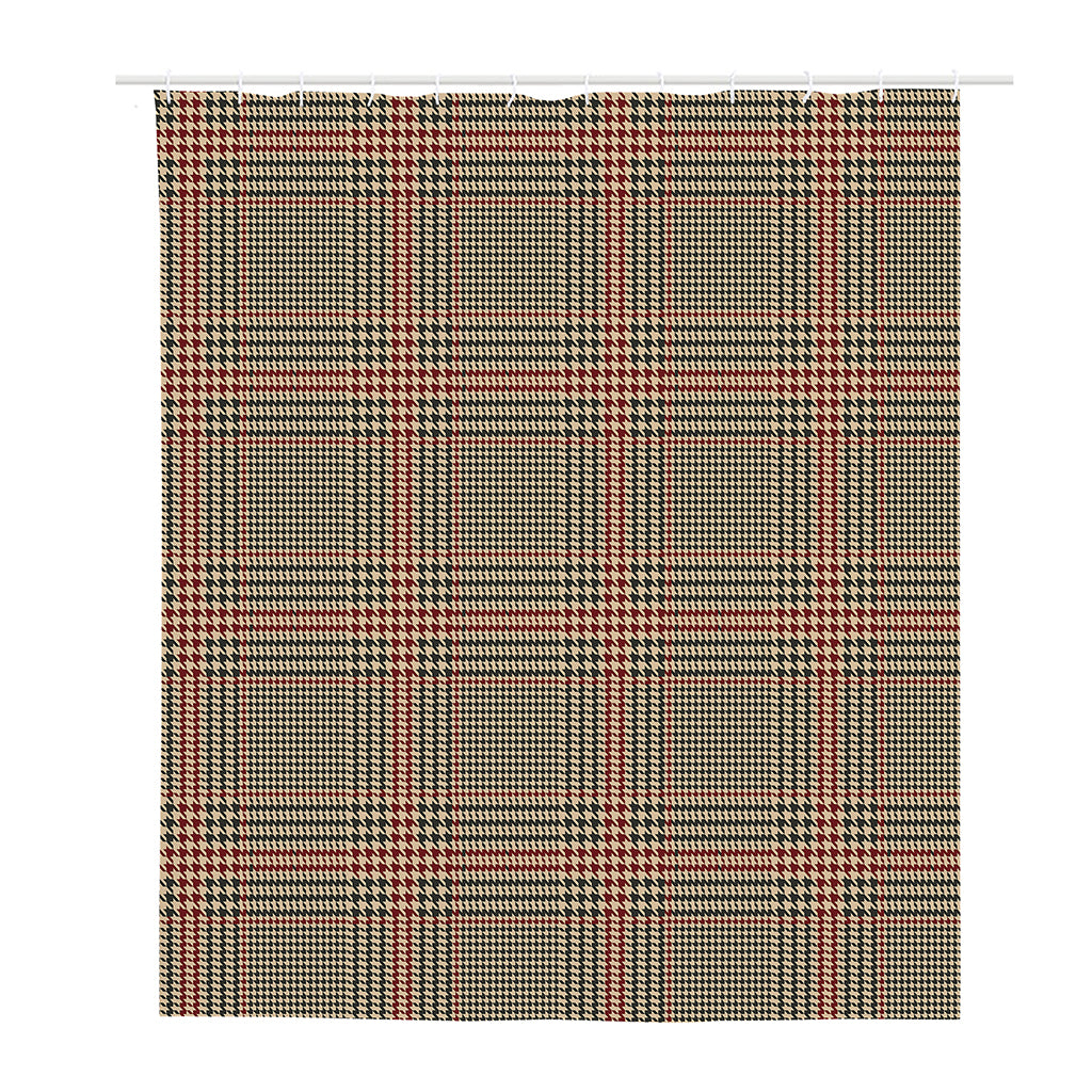 Brown Beige And Red Glen Plaid Print Polyester Shower Curtain
