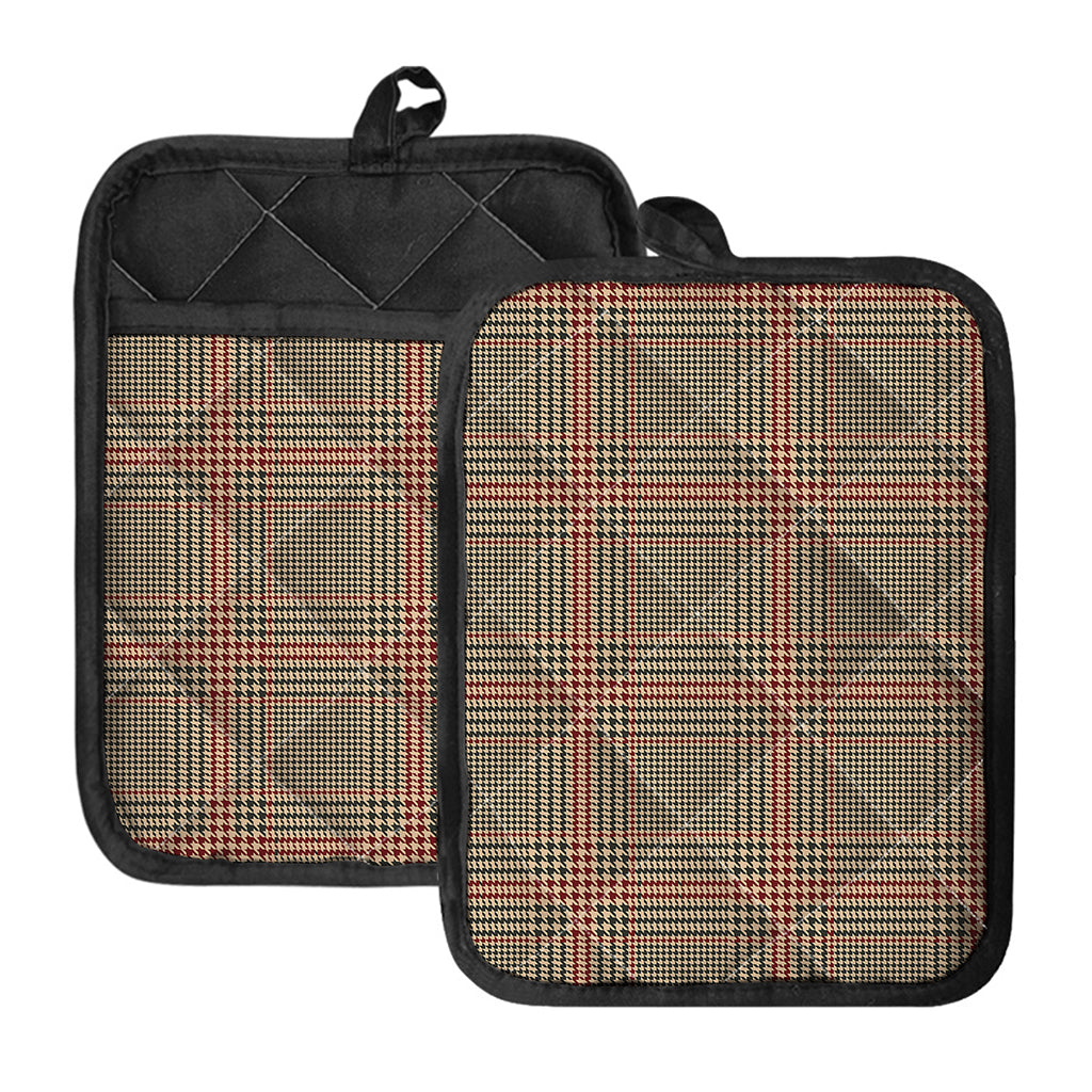 Brown Beige And Red Glen Plaid Print Pot Holders With Pocket