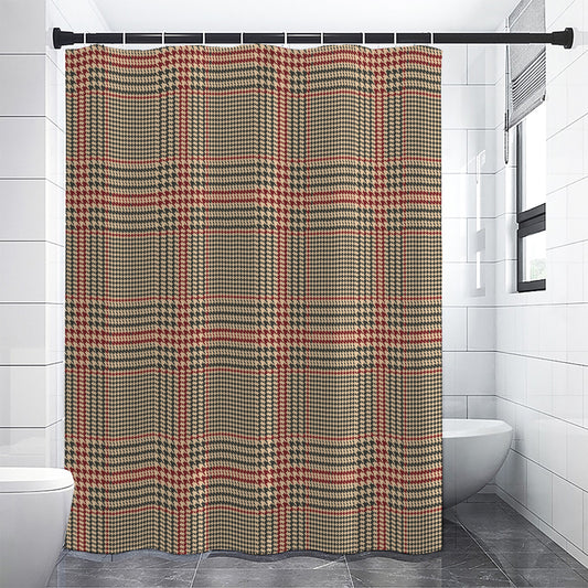 Brown Beige And Red Glen Plaid Print Premium Shower Curtain