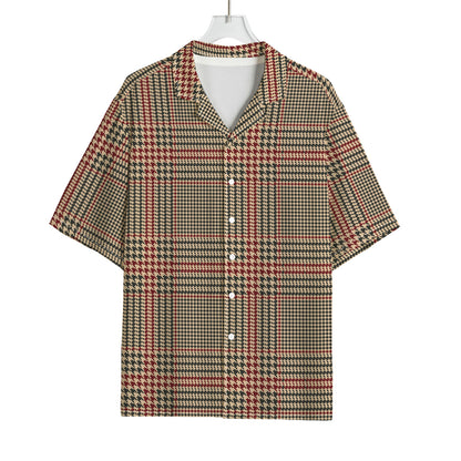 Brown Beige And Red Glen Plaid Print Rayon Hawaiian Shirt