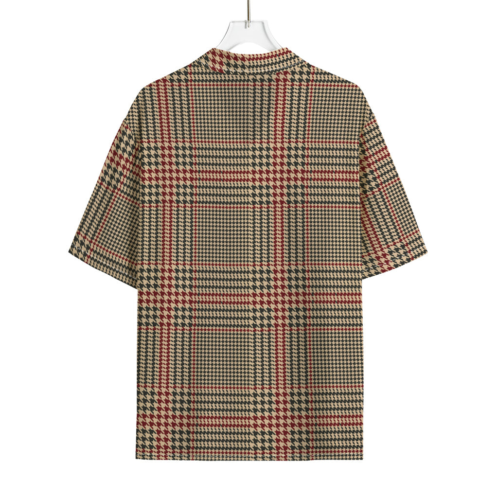 Brown Beige And Red Glen Plaid Print Rayon Hawaiian Shirt