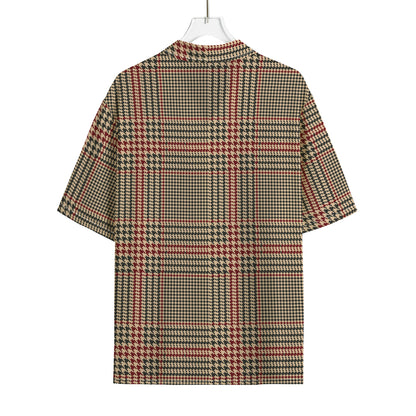 Brown Beige And Red Glen Plaid Print Rayon Hawaiian Shirt