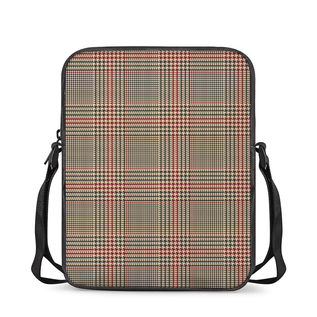Brown Beige And Red Glen Plaid Print Rectangular Crossbody Bag