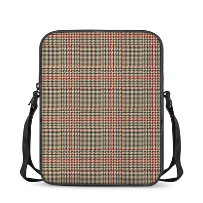 Brown Beige And Red Glen Plaid Print Rectangular Crossbody Bag