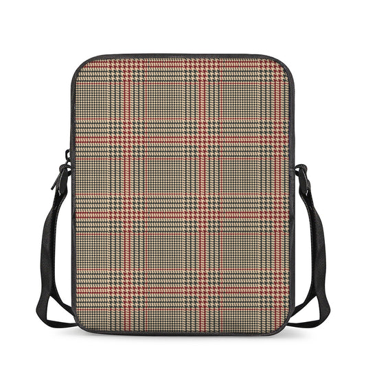 Brown Beige And Red Glen Plaid Print Rectangular Crossbody Bag