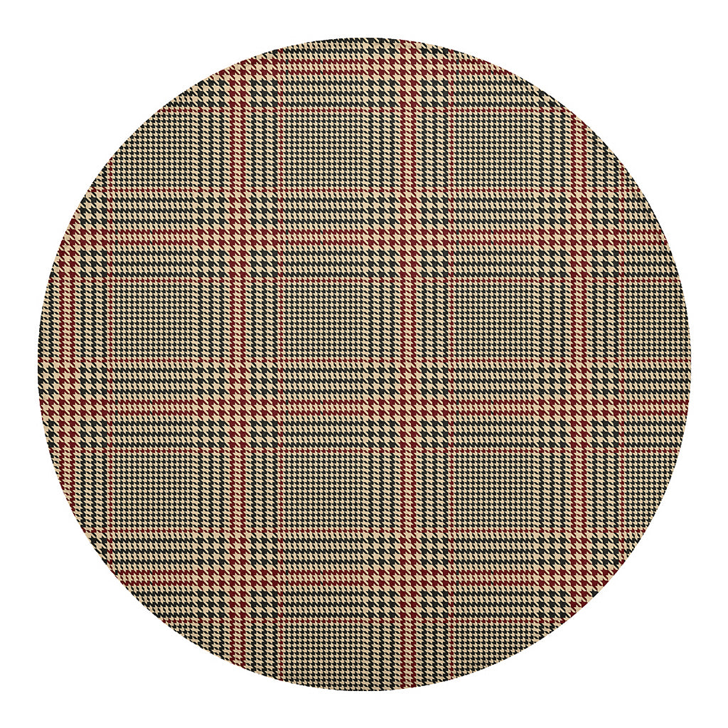 Brown Beige And Red Glen Plaid Print Round Blanket