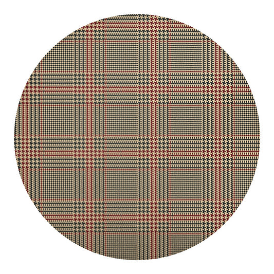 Brown Beige And Red Glen Plaid Print Round Blanket