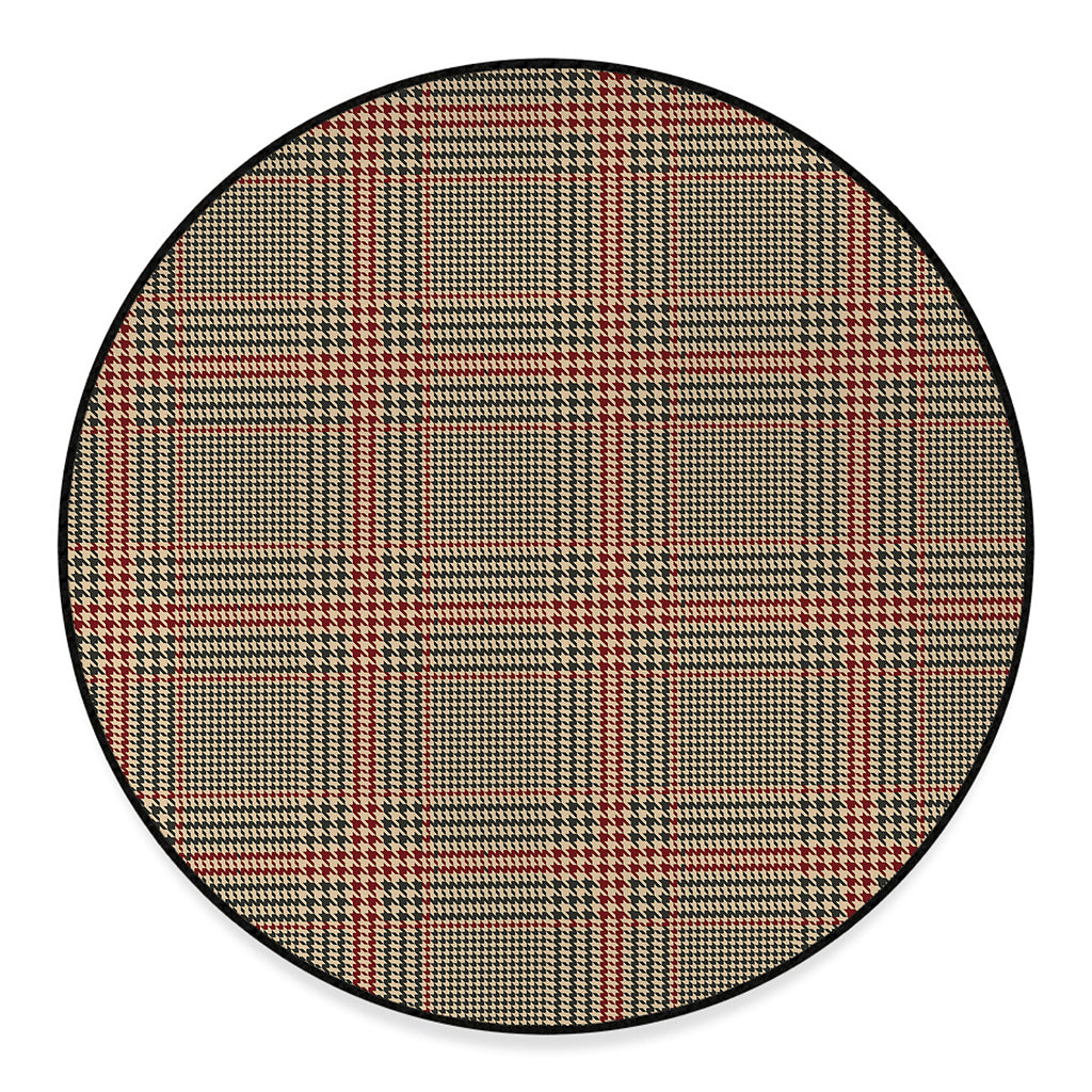 Brown Beige And Red Glen Plaid Print Round Floor Mat