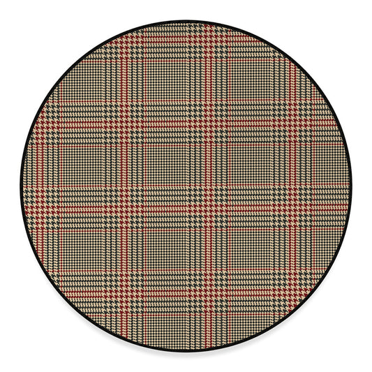 Brown Beige And Red Glen Plaid Print Round Floor Mat