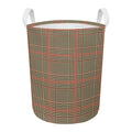 Brown Beige And Red Glen Plaid Print Round Laundry Basket