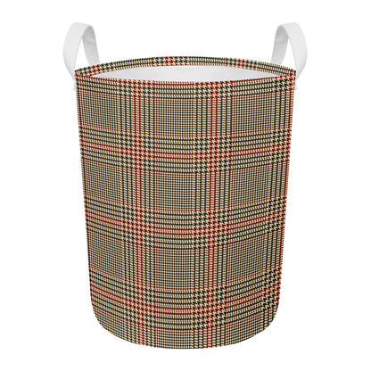 Brown Beige And Red Glen Plaid Print Round Laundry Basket