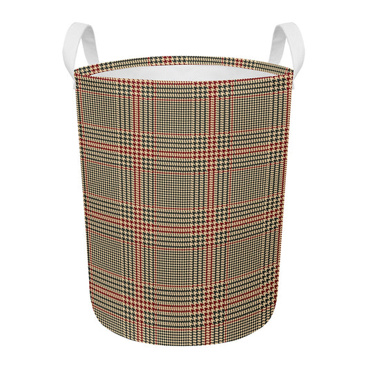 Brown Beige And Red Glen Plaid Print Round Laundry Basket