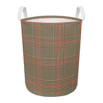 Brown Beige And Red Glen Plaid Print Round Laundry Basket