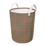 Brown Beige And Red Glen Plaid Print Round Laundry Basket