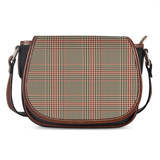 Brown Beige And Red Glen Plaid Print Saddle Bag