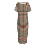 Brown Beige And Red Glen Plaid Print Short Sleeve Long Nightdress