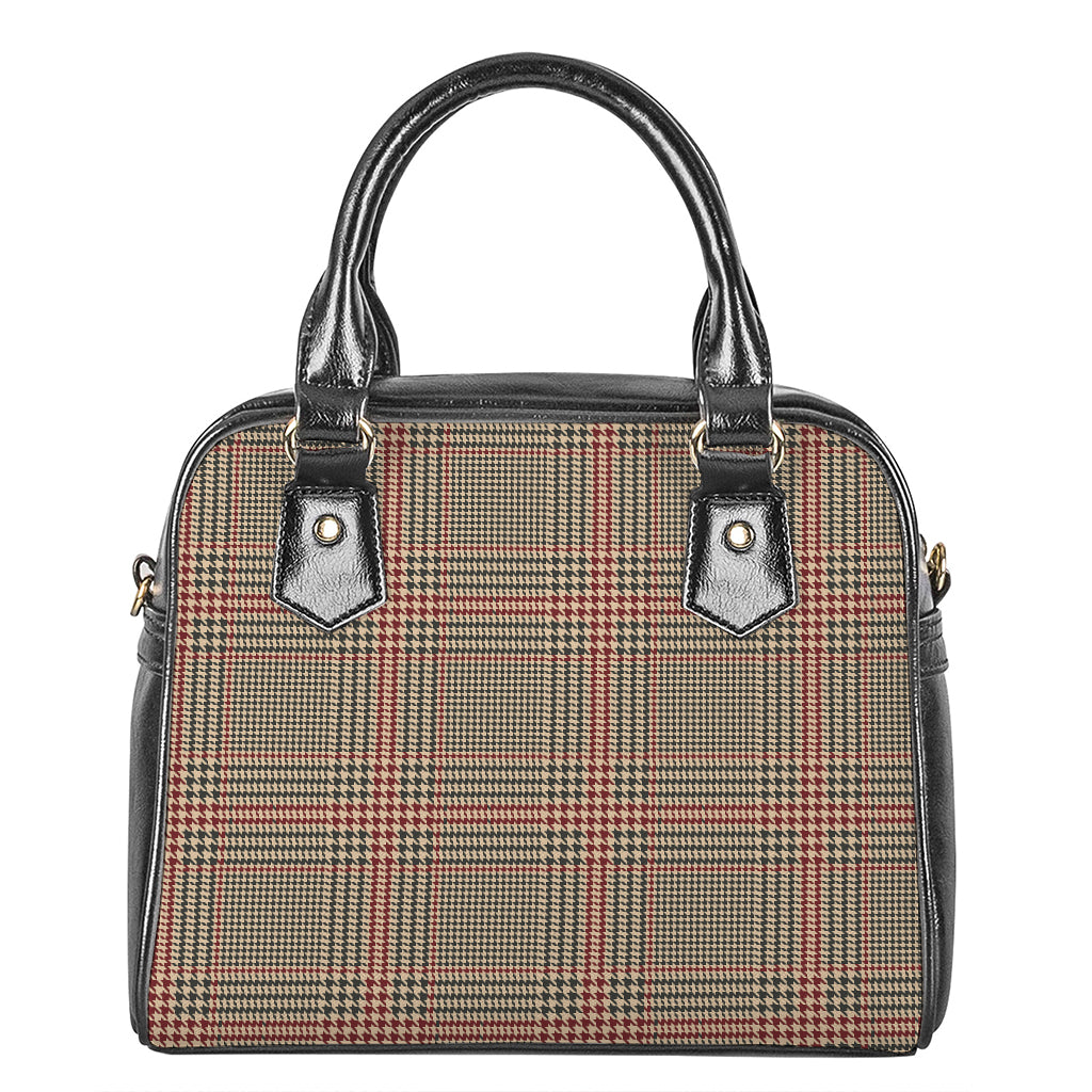 Brown Beige And Red Glen Plaid Print Shoulder Handbag