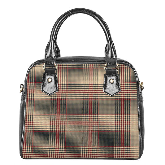 Brown Beige And Red Glen Plaid Print Shoulder Handbag
