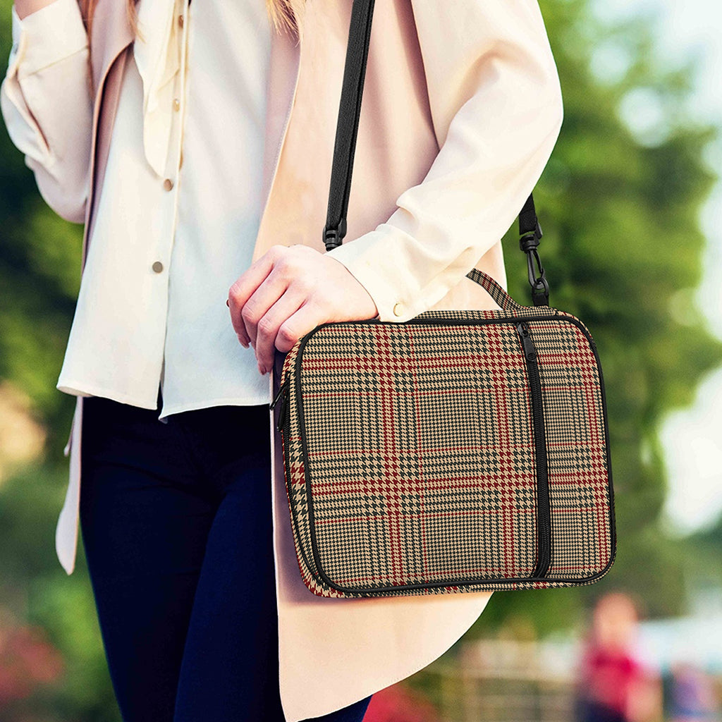 Brown Beige And Red Glen Plaid Print Shoulder Strap Bible Bag