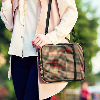 Brown Beige And Red Glen Plaid Print Shoulder Strap Bible Bag