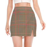 Brown Beige And Red Glen Plaid Print Side Slit Mini Skirt