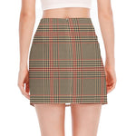 Brown Beige And Red Glen Plaid Print Side Slit Mini Skirt