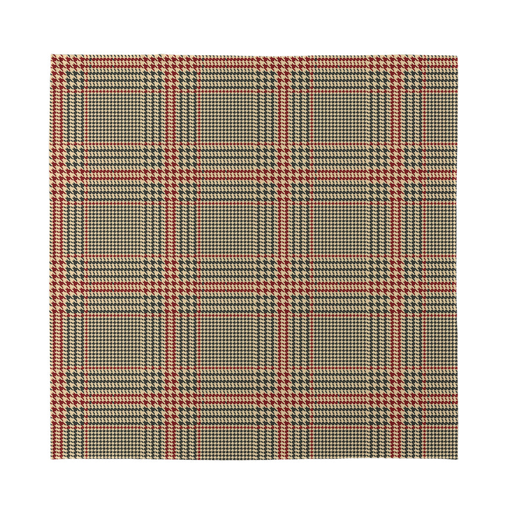 Brown Beige And Red Glen Plaid Print Silk Bandana