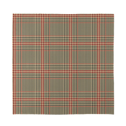 Brown Beige And Red Glen Plaid Print Silk Bandana