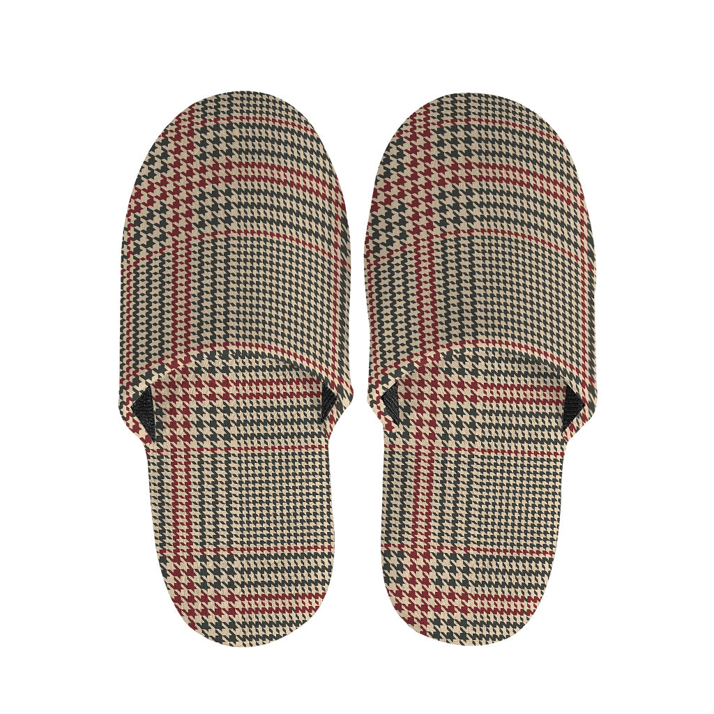 Brown Beige And Red Glen Plaid Print Slippers