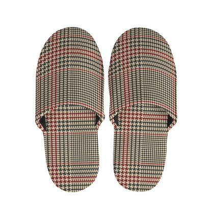 Brown Beige And Red Glen Plaid Print Slippers
